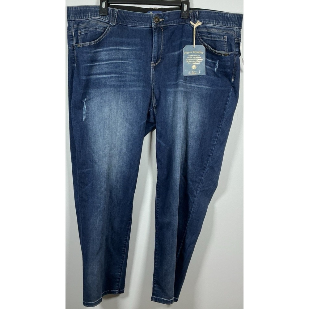 NWT Democracy‎ Jeans Womens 24W Blue Ab solution Patriot Straight Leg Distressed